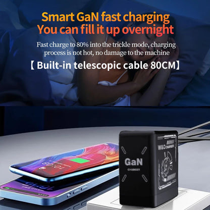 XIAOMI GaN 120W Fast Charger with Retractable Type-C Ligting Cable Portable Multi-Device Folding Adapter For iPhone Samsung
