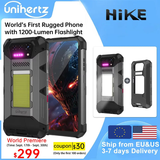 Unihertz 8849 Hike Smartphone Android 14 With 200 Meter Flashlight LED 23800mAh 24GB 512GB Dual Speaker Helio G200 IP68/IP69K 4G