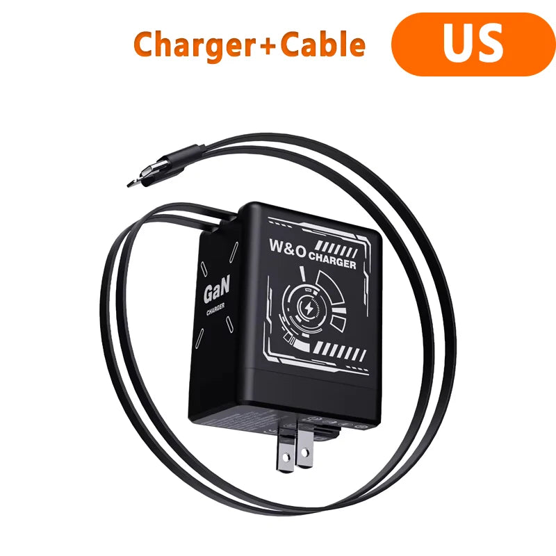 XIAOMI GaN 120W Fast Charger with Retractable Type-C Ligting Cable Portable Multi-Device Folding Adapter For iPhone Samsung
