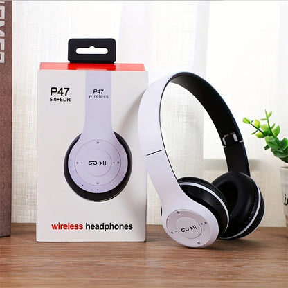 P47 Bluetooth 5.0 Wireless Headphone Foldable HIFI Stereo Bass Earphone Kid Helmet Gift With Mic USB Adaptor For iPhone Game - Universal Market