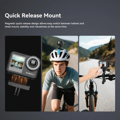 SVBONY SVGo3 Action Camera 4K30 Waterproof Dual LCD Screens Sports Camera with Quick Release Mount for Surfing Cycling Vlog