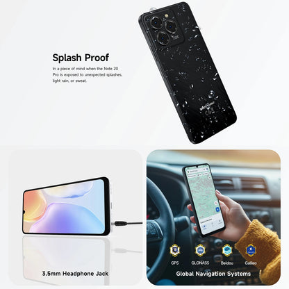 Ulefone Note 20 Pro Smartphone 50MP Camera 6000mAh Battery 4GB+128GB/ 256GB Unisoc T606 6.75" 90Hz 4G Android 14 Mobile Phone