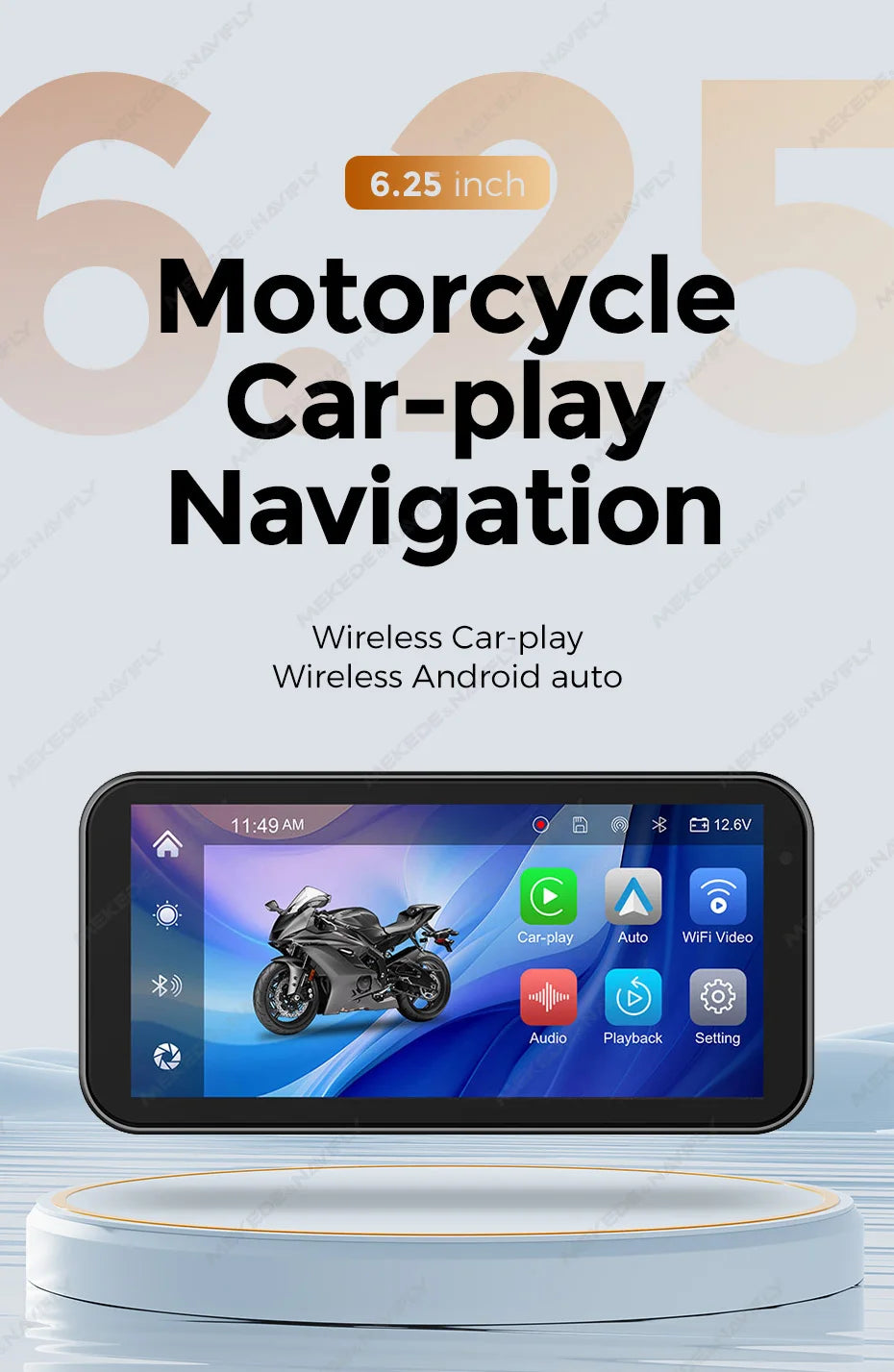Portable 6.25 inch IP67 Waterproof Motorcycle GPS Navigation Wireless Carplay Android Auto DVR Drive Recorder Moto Monitor WIFI - Universal Market