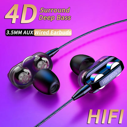 3.5mm Wired Headphones Noise Canceling In-Ear Sports Earphone Dual Driver Bass Stereo Gaming Headset HiFi Music Earbuds With Mic - Universal Market