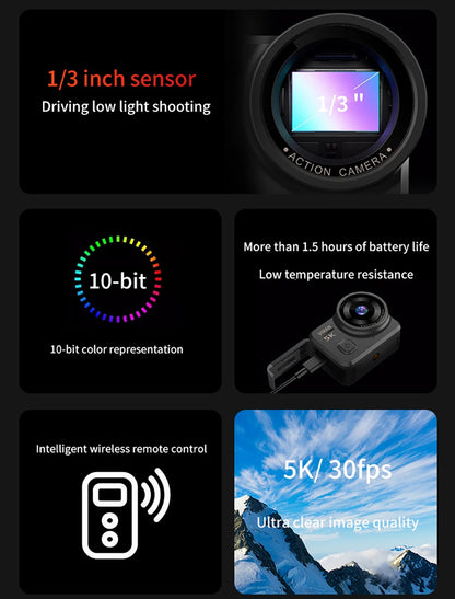 5K Action Camera V10 Electronic Image Stabilization 2" Touch LCD 4K Waterproof Action Camera Dashcam Motion Detection