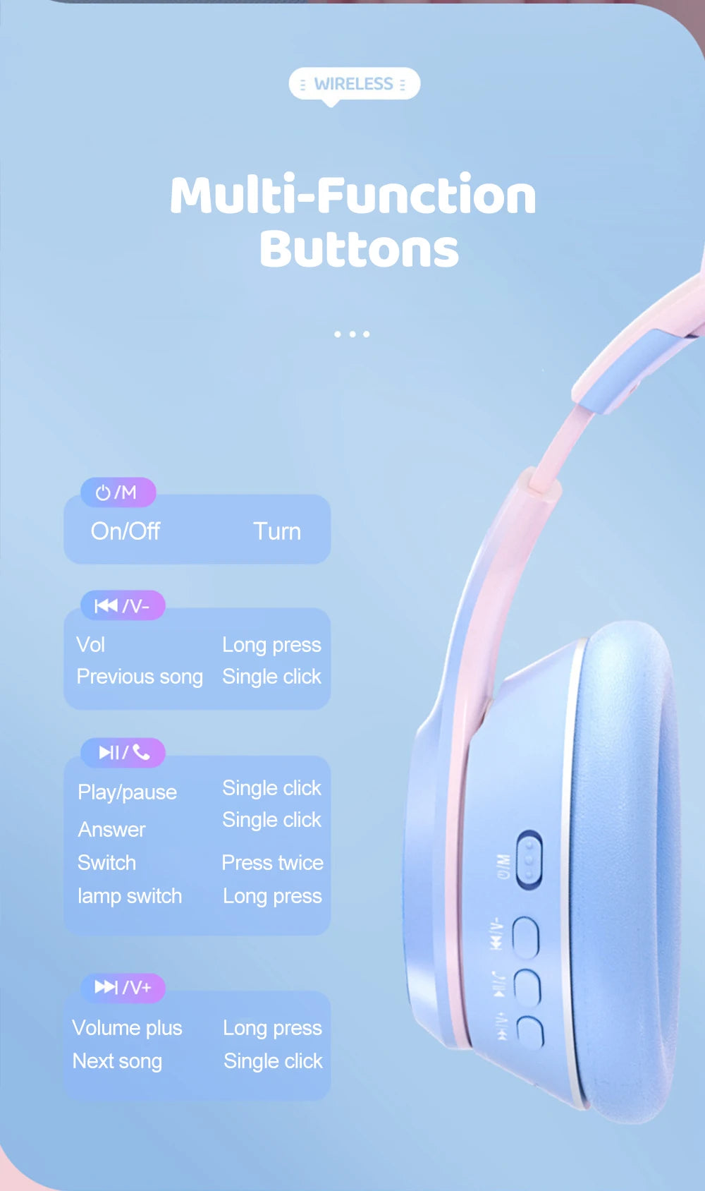 Gradient Wireless Headphones RGB Cat Ear Bluetooth Headphones With Microphone Stereo Music Game Earphone For Girls Kids Gifts - Universal Market