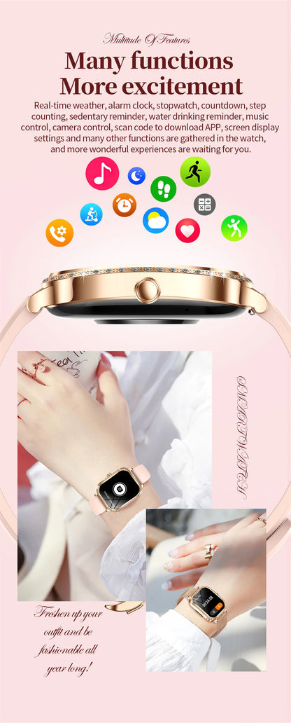For Xiaomi Huawei New Women Smart Watch Heart Rate Blood Pressure Monitor Music Playback AI Voice Sports BT Calling SmartWatch