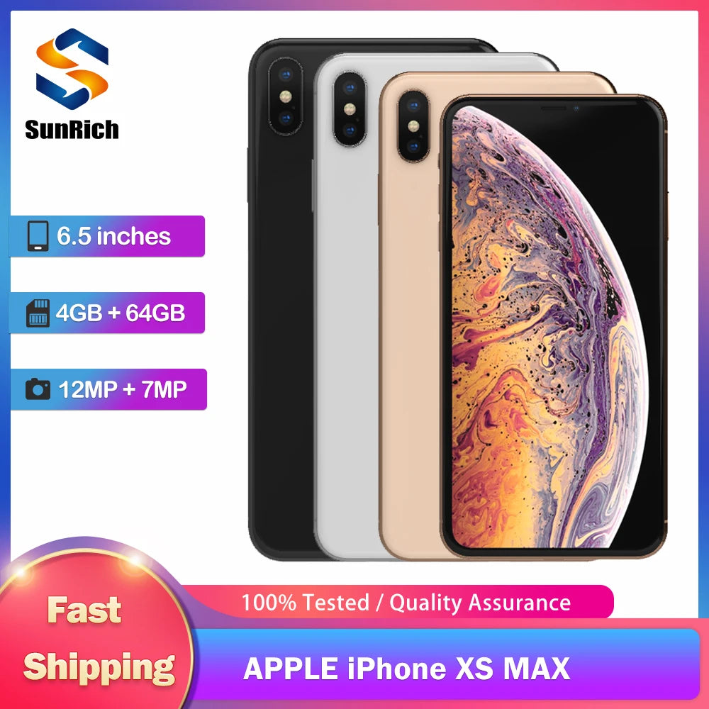 Apple iPhone XS Max 6.5" RAM 4GB ROM 64GB 256GB Mobile phone Hexa Core IOS A12 NFC LTE 4G  Original iphone xs max cellphone - Universal Market