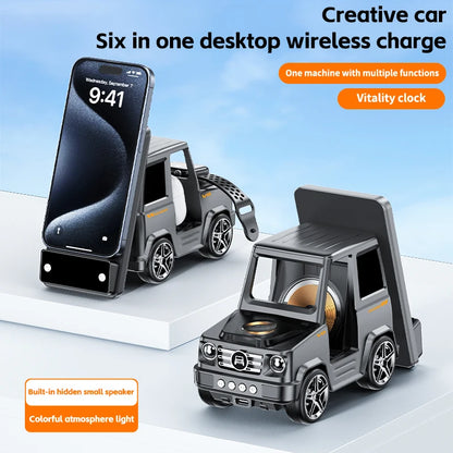 2025 September New Design Double Coil Design Forklift Wireless Charger 6 in 1 Phone Wireless Charger for iPhone Earphone Watch
