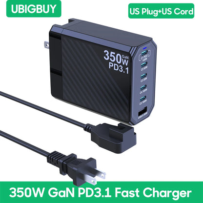 Ubigbuy 350W GaN Charger Fast Charger 140W PD3.1 QC PPS USB Phone Charging Station for MacBook Pro iPhone Samsung Laptop Tablet