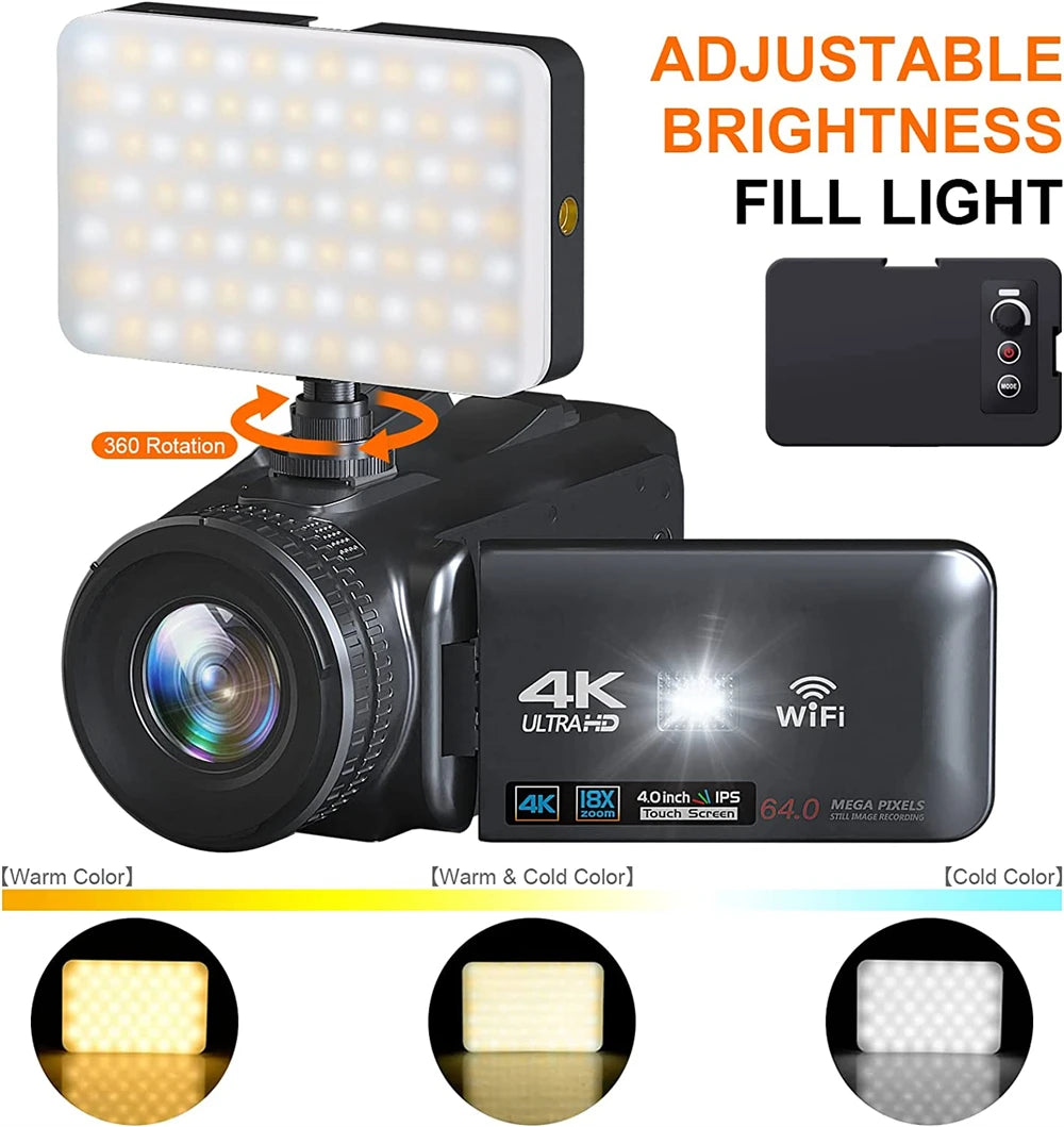 2025 Pro 4K 60FPS Digital Video Camera Photography Youtube Vlog Camcorder For Tiktok Live Stream Webcam 18X Zoom Rotate Touch - Universal Market