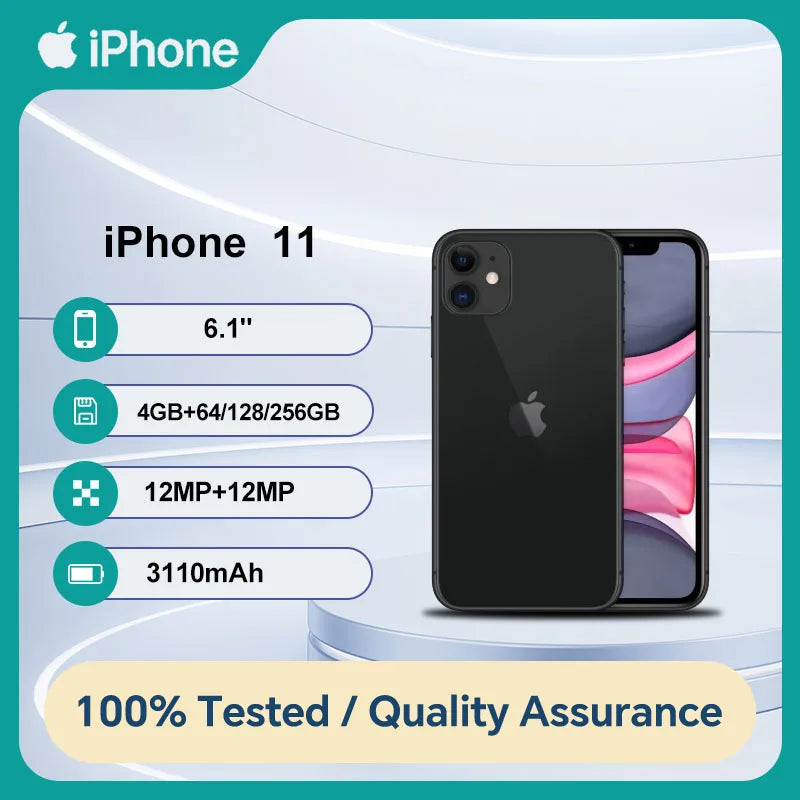 Unlocked Original Apple iPhone 11  64/128/256GB ROM 4GB RAM IOS A13 Bionic Hexa Core 6.1'' Dual 12MP 4G Used Cell Phone - Universal Market