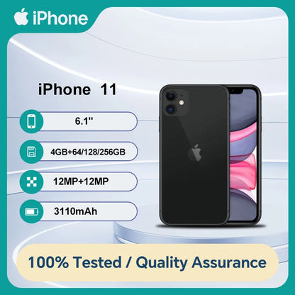 Unlocked Original Apple iPhone 11  64/128/256GB ROM 4GB RAM IOS A13 Bionic Hexa Core 6.1'' Dual 12MP 4G Used Cell Phone - Universal Market