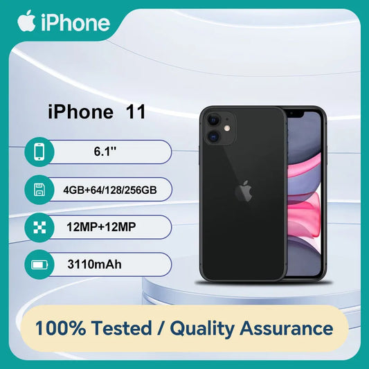 Unlocked Original Apple iPhone 11  64/128/256GB ROM 4GB RAM IOS A13 Bionic Hexa Core 6.1'' Dual 12MP 4G Used Cell Phone - Universal Market