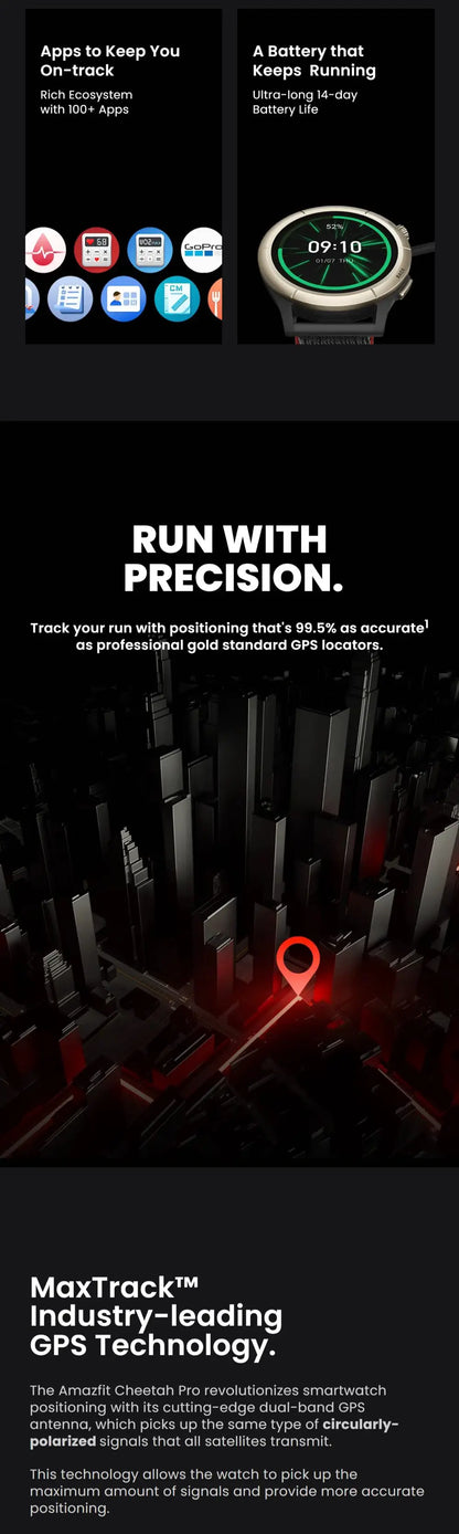 Original Amazfit Cheetah Pro Unrivaled GPS Accuracy 47mm Smartwatch 14Days Battery Life Dual-band GPS Smart Watch Open Box 99New