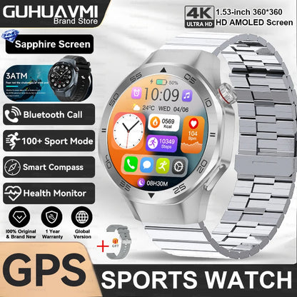 2025New Upgraded Outdoor Sport GPS Smart Watch Men 1.53" HD AMOLED Screen GPS track Heart Rate Bluetooth Call Compass SmartWatch