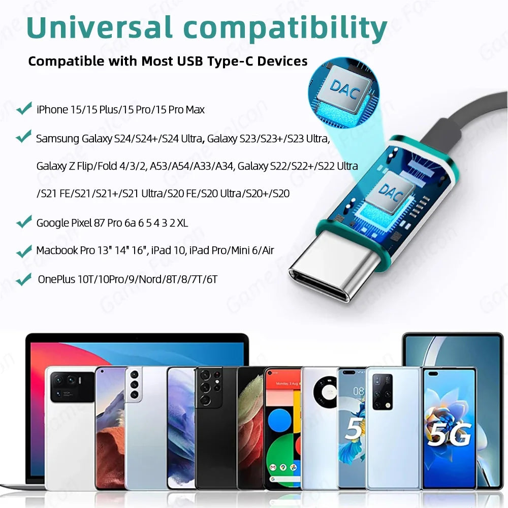 USB Type C Headphone HiFi Bass Stereo Volume Control Mic 3.5mm Wired Earbuds For Galaxy S24 S23 S22 S21 Ultra iPhone 15 Pro Max - Universal Market