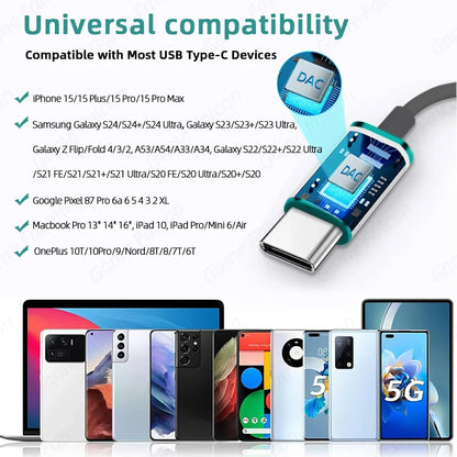 USB Type C Headphone HiFi Bass Stereo Volume Control Mic 3.5mm Wired Earbuds For Galaxy S24 S23 S22 S21 Ultra iPhone 15 Pro Max - Universal Market