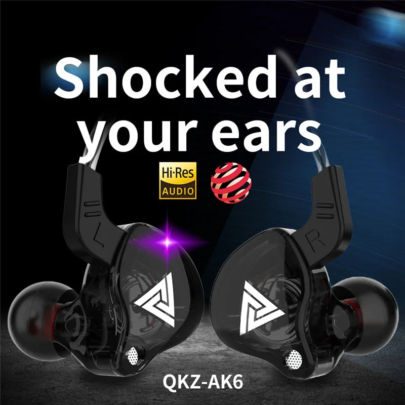 Original QKZ AK6 Copper Driver HiFi Wired Earphone 3.5MM Race Sport Headphone Bass Stereo Headset Music Earbuds In Ear With Mic - Universal Market