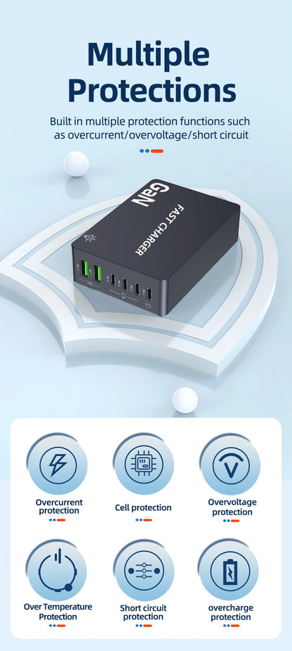 990W USB C GaN Charger 300W PD 3.3 PPS QC4.0 Multiport Fast Charging Station For Laptop iPhone 15 16 Samsung Macbook Pro Tablet