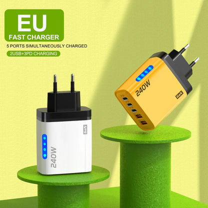 Xiaomi 240W QC3.0 PD 5 Ports GaN Fast Charger EU/US Plug Phone Charging Head Adapter with LED Light for iPhone Samsung Xiaomi