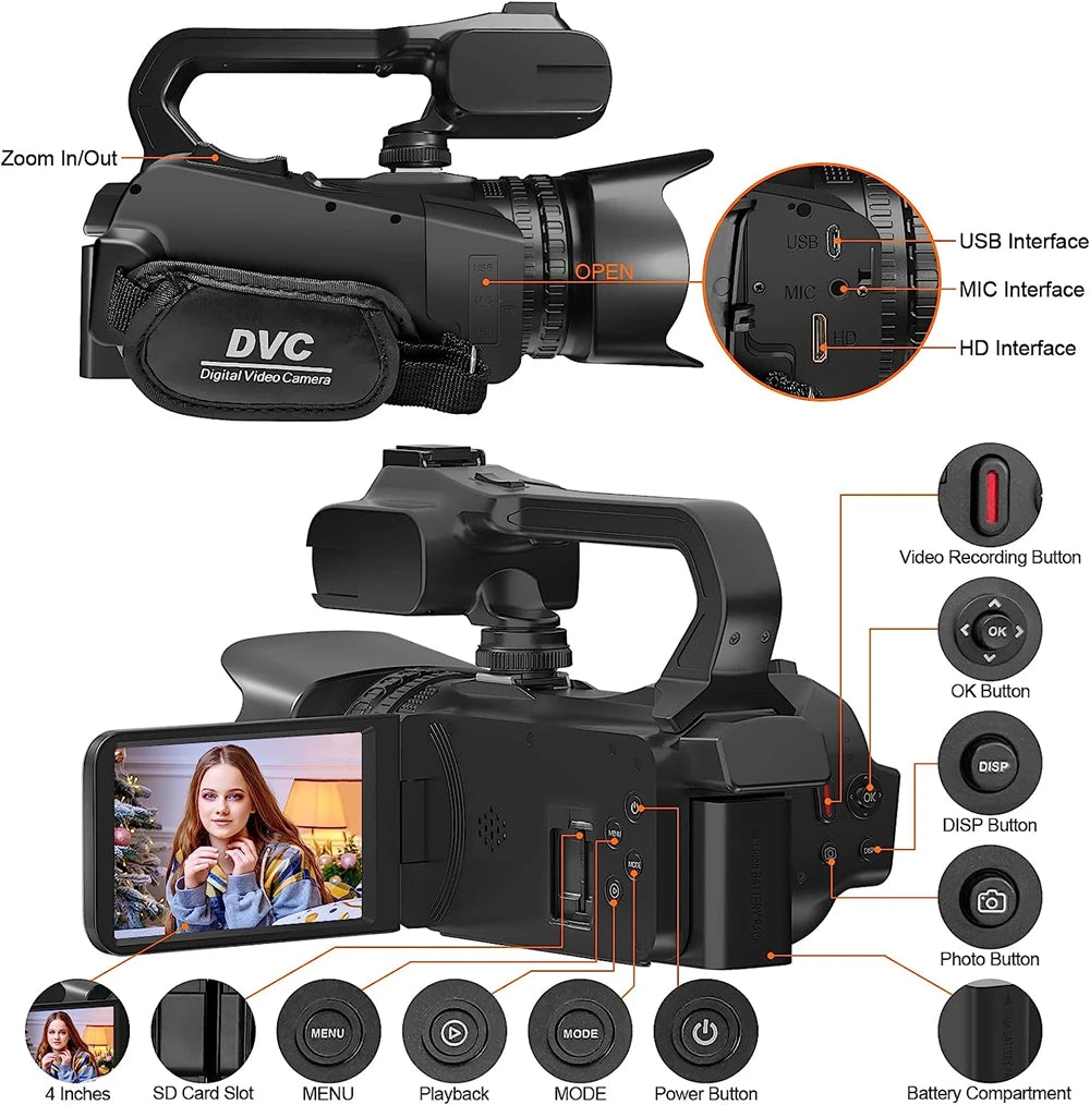 64MP 4K 60FPS Camcorder For Tiktok Youtube Video Camera Rotate Touch Screen Photography Camera WIFI Streaming Webcam Recorder - Universal Market
