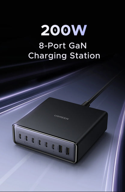 UGREEN 200W GaN Charger 8 in 1 Desktop Laptop Fast Charging Stand For iPhone 17 16 15 Pro Max Macbook Air Xiaomi Samsung Tablets
