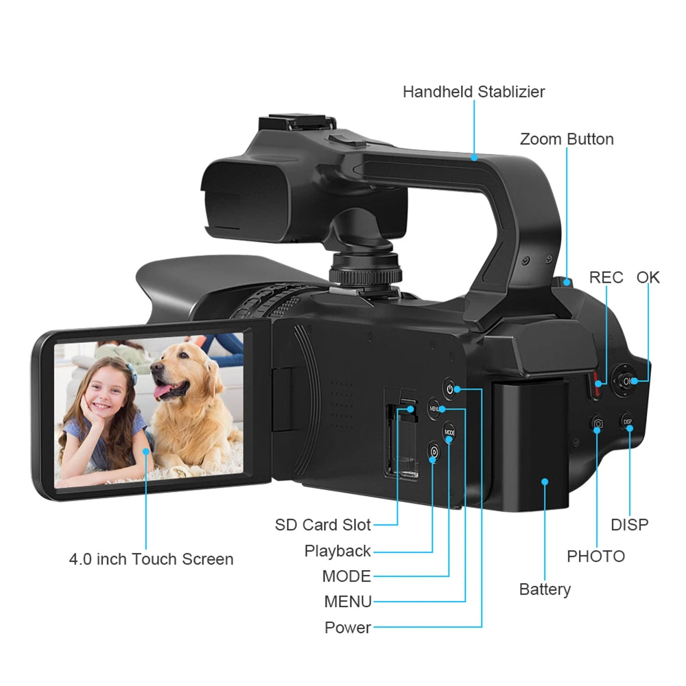 2025 Pro 4K 60FPS Digital Video Camera Photography Youtube Vlog Camcorder For Tiktok Live Stream Webcam 18X Zoom Rotate Touch - Universal Market