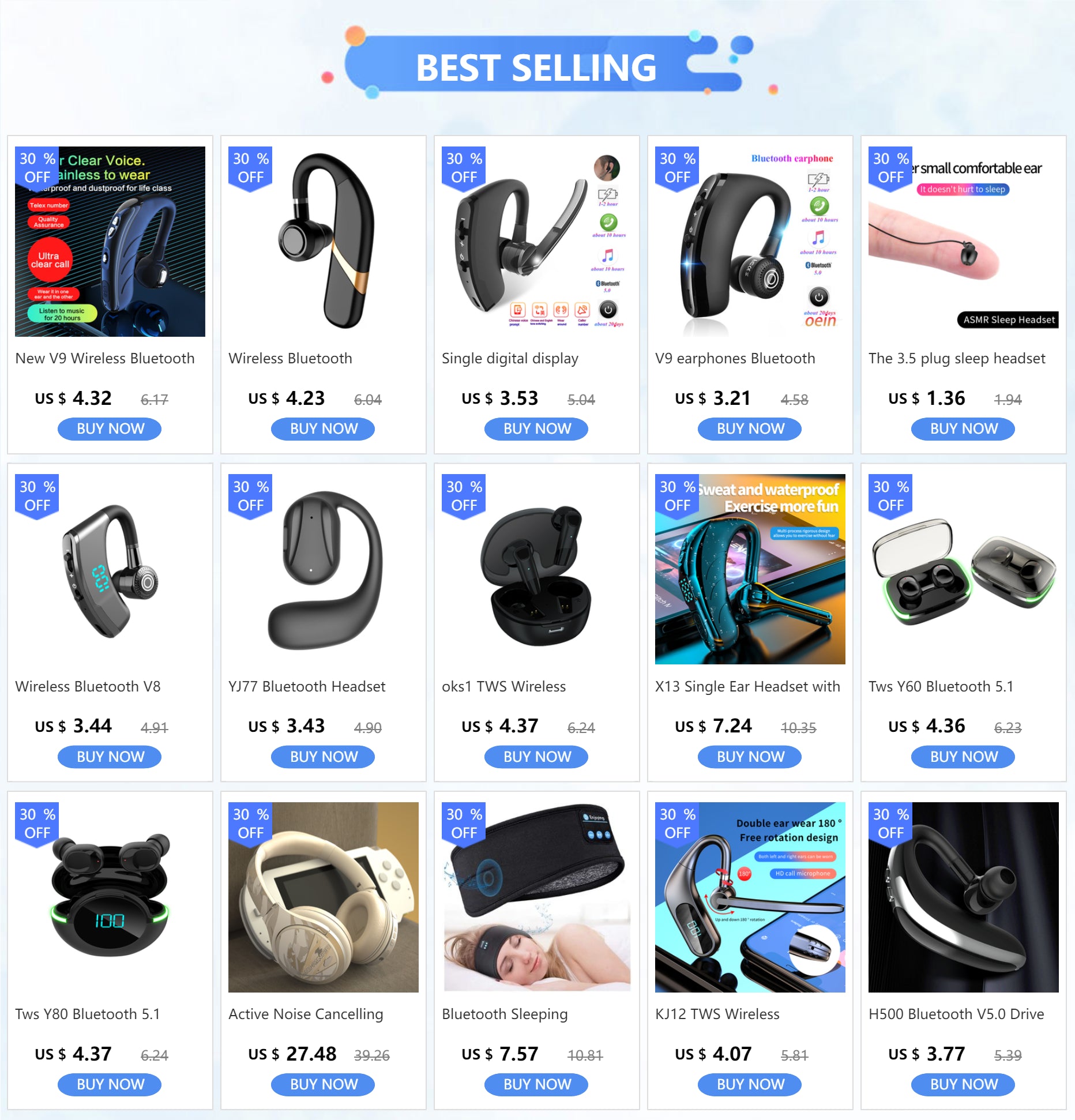 V9 earphones Bluetooth headphones Handsfree wireless headset Business headset Drive Call Sports earphones for iphone Samsung - Universal Market