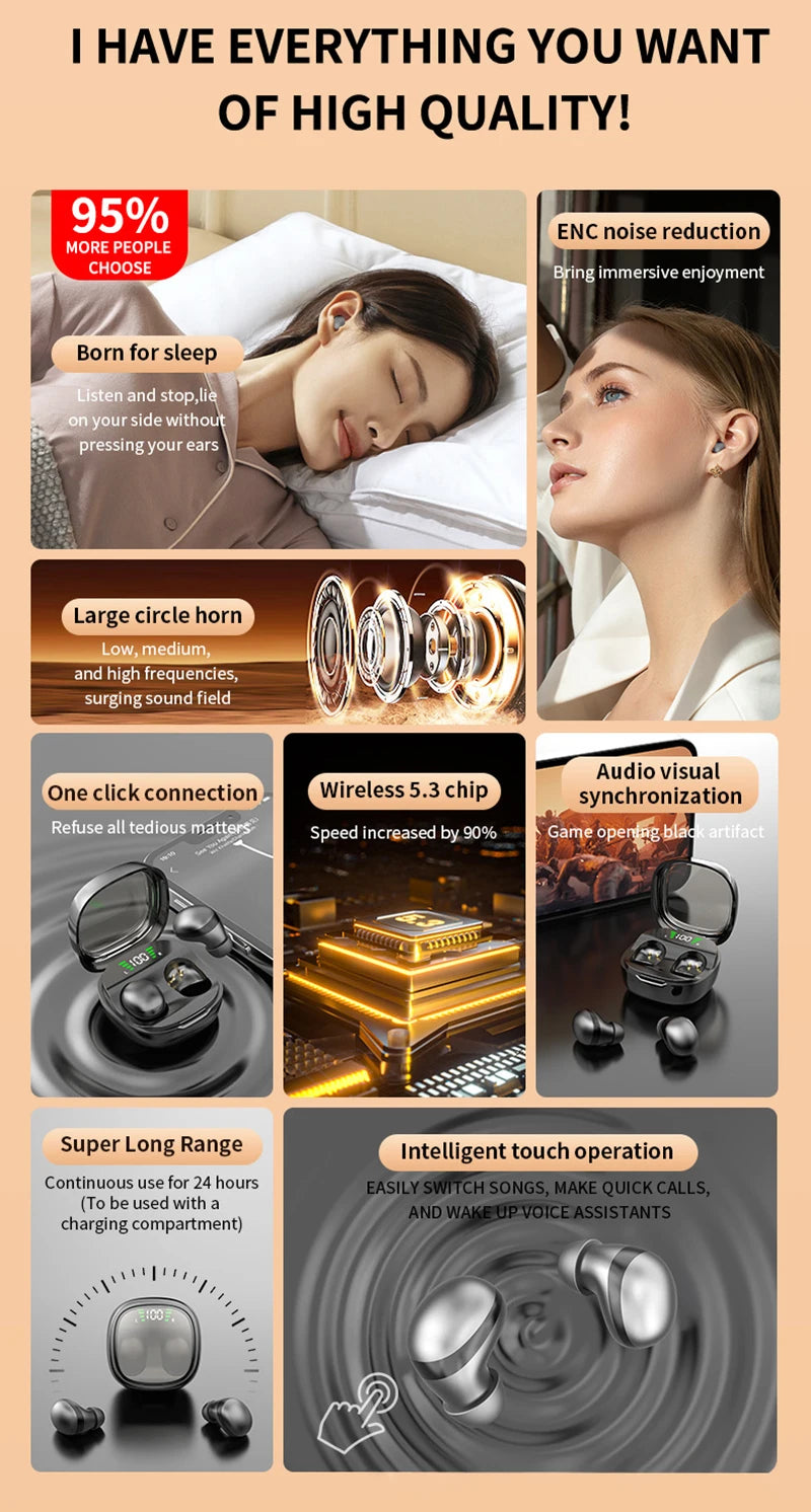 Xiaomi Mini Wireless Bluetooth 5.3 Headset Small Earbuds Sleep Work Music Sports Invisible HD HIFI Bass Sound Quality Earphones - Universal Market
