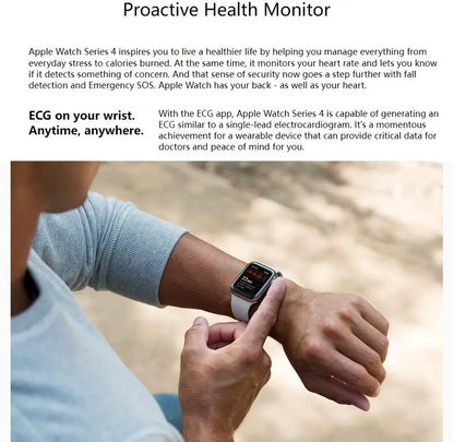 100% Original Apple Watch Series 4 Smartwatch 40MM/44MM GPS Aluminum with Sport Band (Renewed)