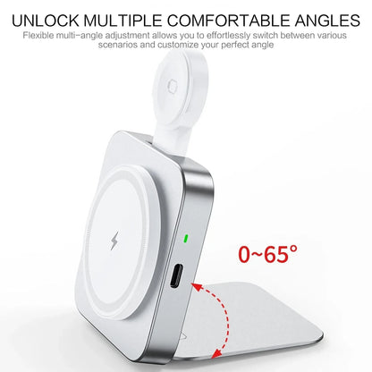 15W Fast Wireless Charger Magnetic 2 in 1 Foldable Wireless Charging Station Fast Charging Phone Stand Portable Aluminum Magneti