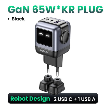 UGREEN 65W GaN Charger Uno Robot Design Quick Charge 4.0 3.0 PPS PD Fast Charger for iPhone 17 16 15 Pro Macbook  Laptop Tablet