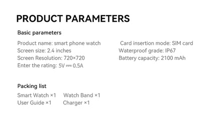 8GB+128GB RAM 5G/4G Android 9.0 Smart Watch 2.4 inch AMOLED 2100mah Battery 900W Camera GPS WIFI Google APPS Download Smartwatch
