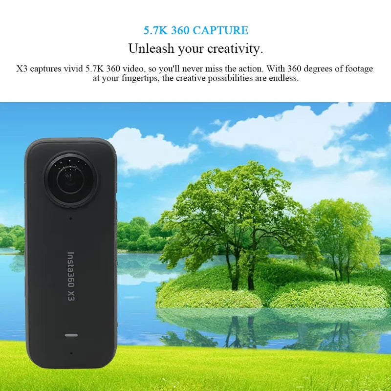 Insta360 X3 - Waterproof 360 Action Camera with 1/2" 48MP Sensors, 5.7K 360 Active HDR Video, 72MP 360 Photo, 4K Single-Lens