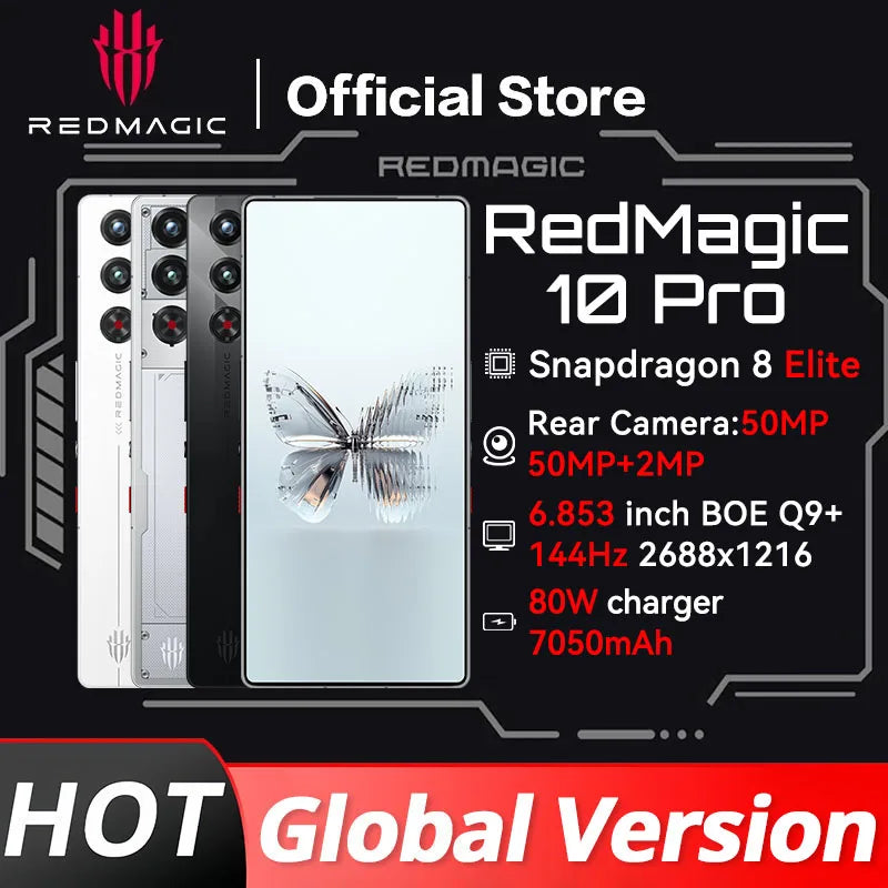 Original Global Version RedMagic 10 Pro 5G Gaming Phone 6.853" Snapdragon 8 Elite 7050mAh 80W Charge 50MP NFC