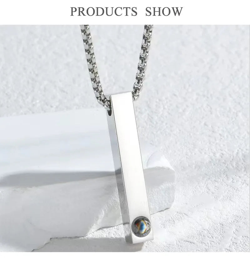 Custom Projection Photo Bar Necklace Personalized Memorial Gift For Him Dad Boyfriend Custom Birthday Anniversary Gifts Jewelry - Universal Market