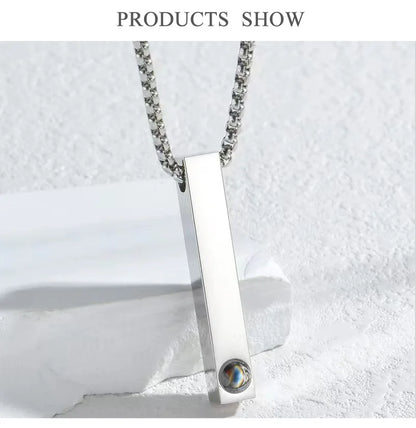 Custom Projection Photo Bar Necklace Personalized Memorial Gift For Him Dad Boyfriend Custom Birthday Anniversary Gifts Jewelry - Universal Market