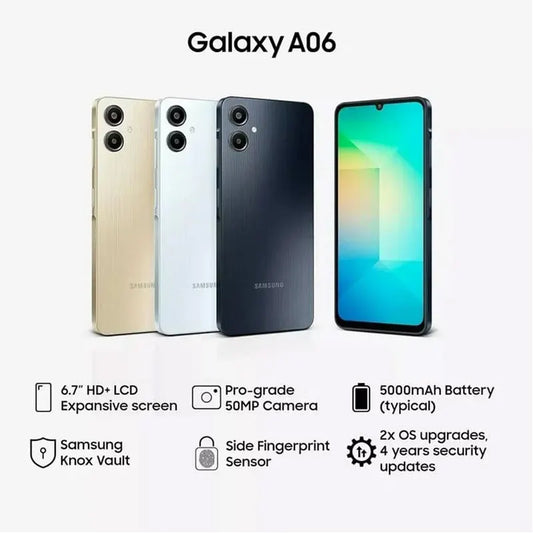 Global Version Samsung Galaxy A06 4G Smartphone Mediatek Helio G85 6.7" large PLS LCD Display 50MP Dual Camera 5000mAh Battery