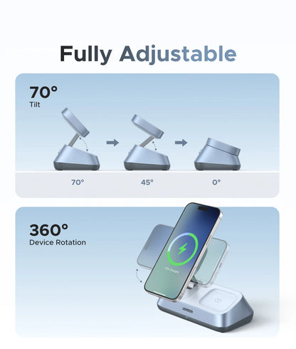 UGREEN Qi2 25W MAX Magnetic Wireless Charger Stand 3- in-1 Charging For iPhone 17 Pro Max/AirPods 4 For MagSafe Fast Charger