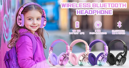 RGB Unicorn Kids Wireless Headphones With Mic Music Stereo Earphone Cute Unicorn Control RGB Light Headset Girls Kids Gift - Universal Market