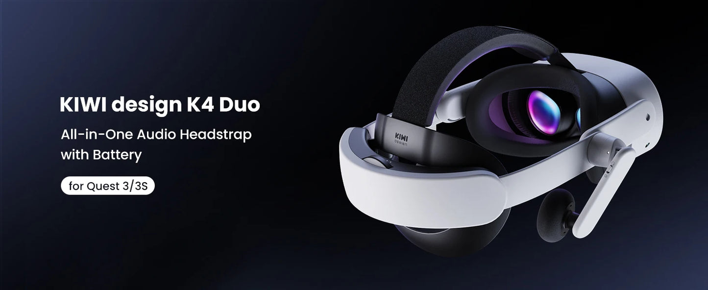 KIWI design Audio Head Strap with Battery for Meta/Oculus Quest 3/3S, K4 Duo DualFast Charging Headset, VR Accessories with Bala
