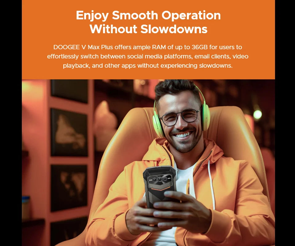 Global Version DOOGEE V Max Plus Rugged Phone 6.58" 120Hz 36GB(16+20) 512GB 200MP Ai Camera 22000mAh Lighting effect Android 14