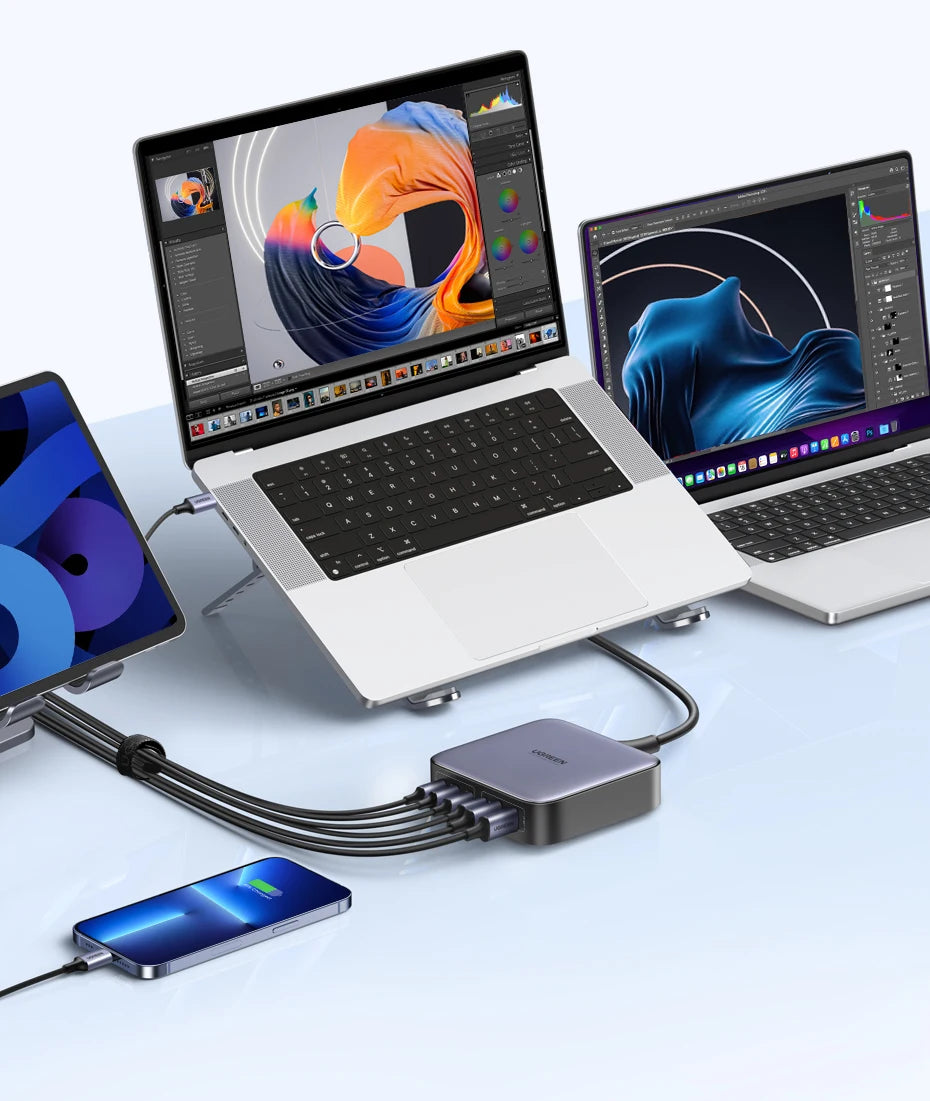 UGREEN 200W GaN Charger Desktop Laptop Fast Charger 6 in 1 Adapter For iPhone 17 16 Pro Xiaomi Samsung Tablets Macbook Charger