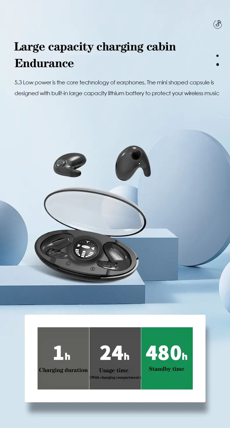 Invisible Sleep Wireless Earphone TWS Bluetooth 5.3 Headphones Hidden Earbuds IPX5 Waterproof Noise Reduction Sports Headset - Universal Market