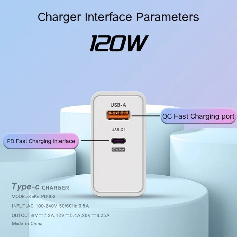Xiaomi 120w EU US UK Mobile Phone Charger Super Fast Charging Head Flash Charging Suitable For Apple Xiaomi Huawei Samsung 2025