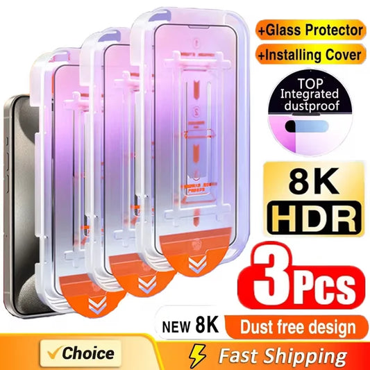 Easy Installation Screen Protector For iPhone 17 Air 16 Pro Max 15 14 11 13 12 Mini XS X XR 6 7 8 Plus Oleophobic Coating Glass