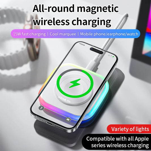 2025 New Wireless Charger 3-In-1 Magnetic Charger - Compatible With All Iphone Models, Smartwatches, And Headphones