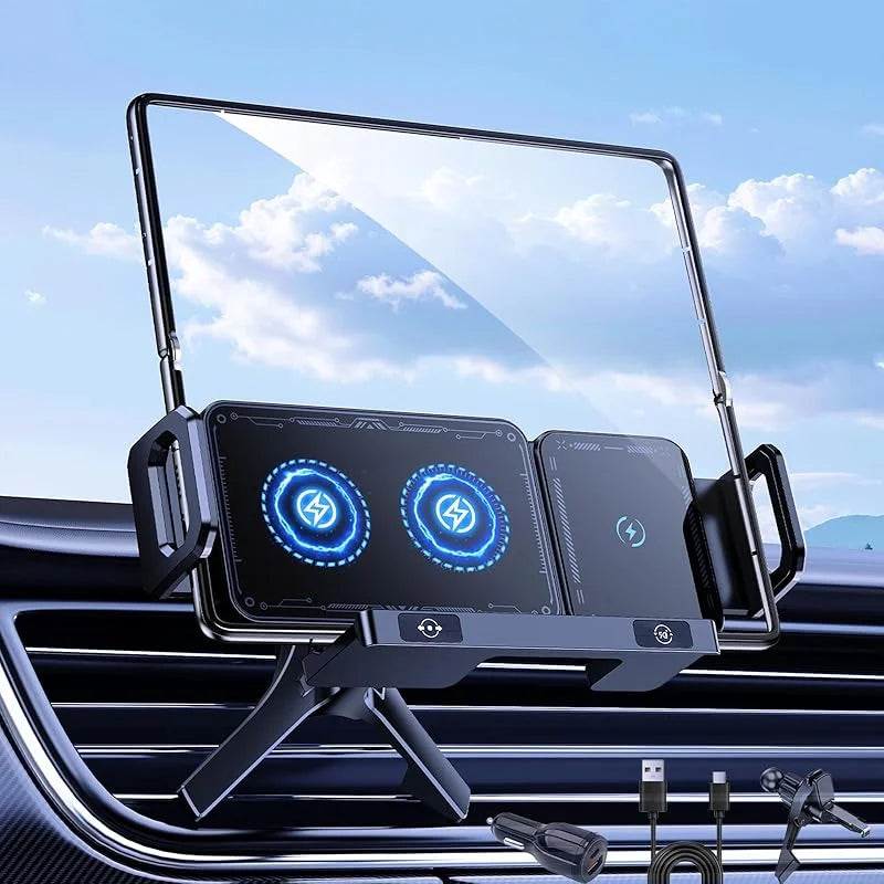 Wireless Car Charger Mount Holder for Samsung Galaxy Z Fold 7 6 5 4 3 2 Fast Charging Phone Holder for iPhone 17 16 15