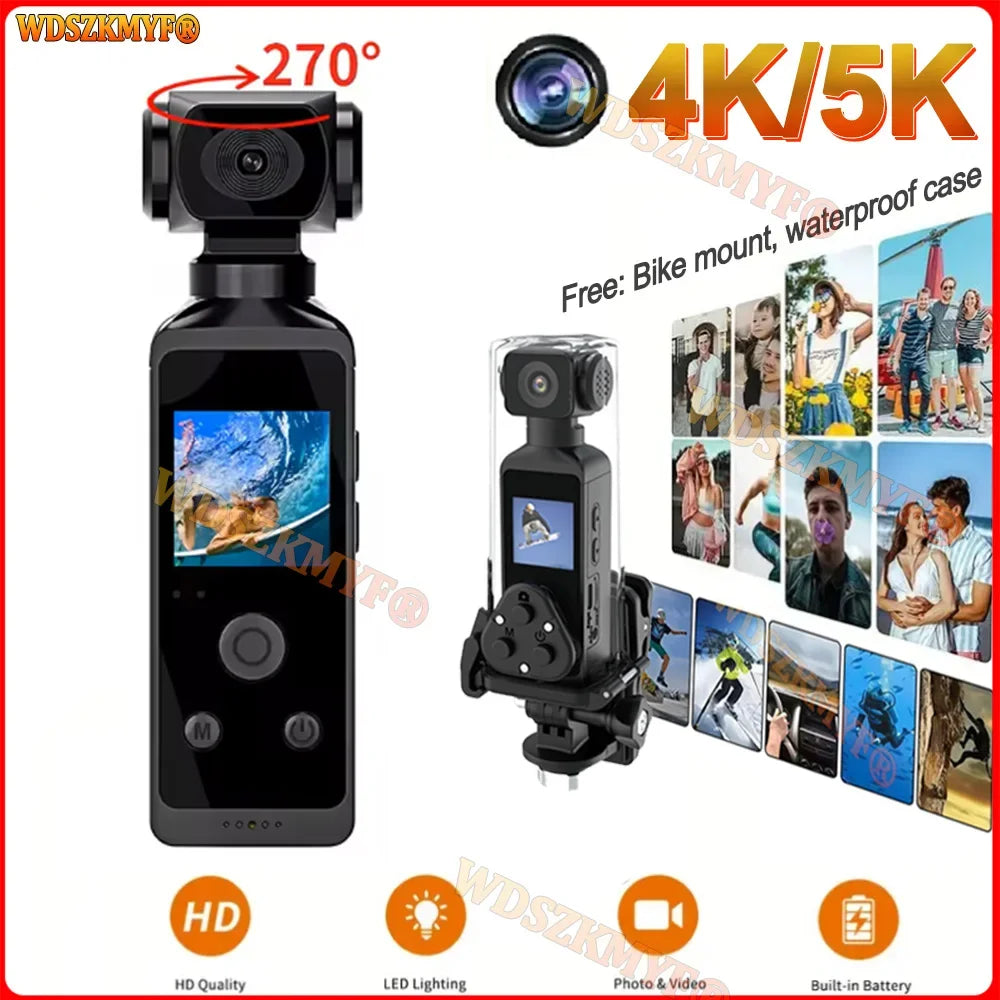 Real-5K 4K UHD WiFi 1080P Camera 270 Rotatable Mini Camcorders Outdoor Sports With Waterproof Case Video Recorder Camcorder Cam - Universal Market